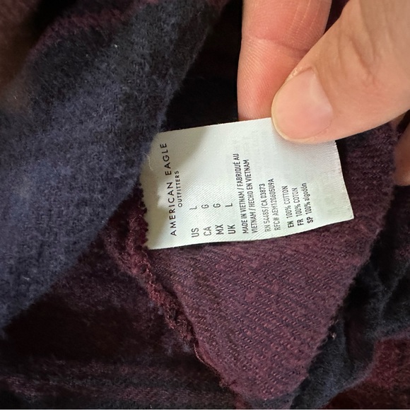 American Eagle Ahh-mazingly Soft Navy and Purple Plaid Flannel Boyfriend Shirt - Picture 4 of 5